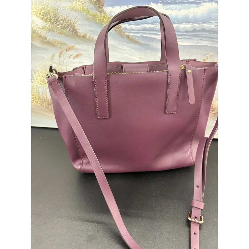 Kate Spade New York Plum Purple Leather Satchel Crossbody Bag Gold Hardware